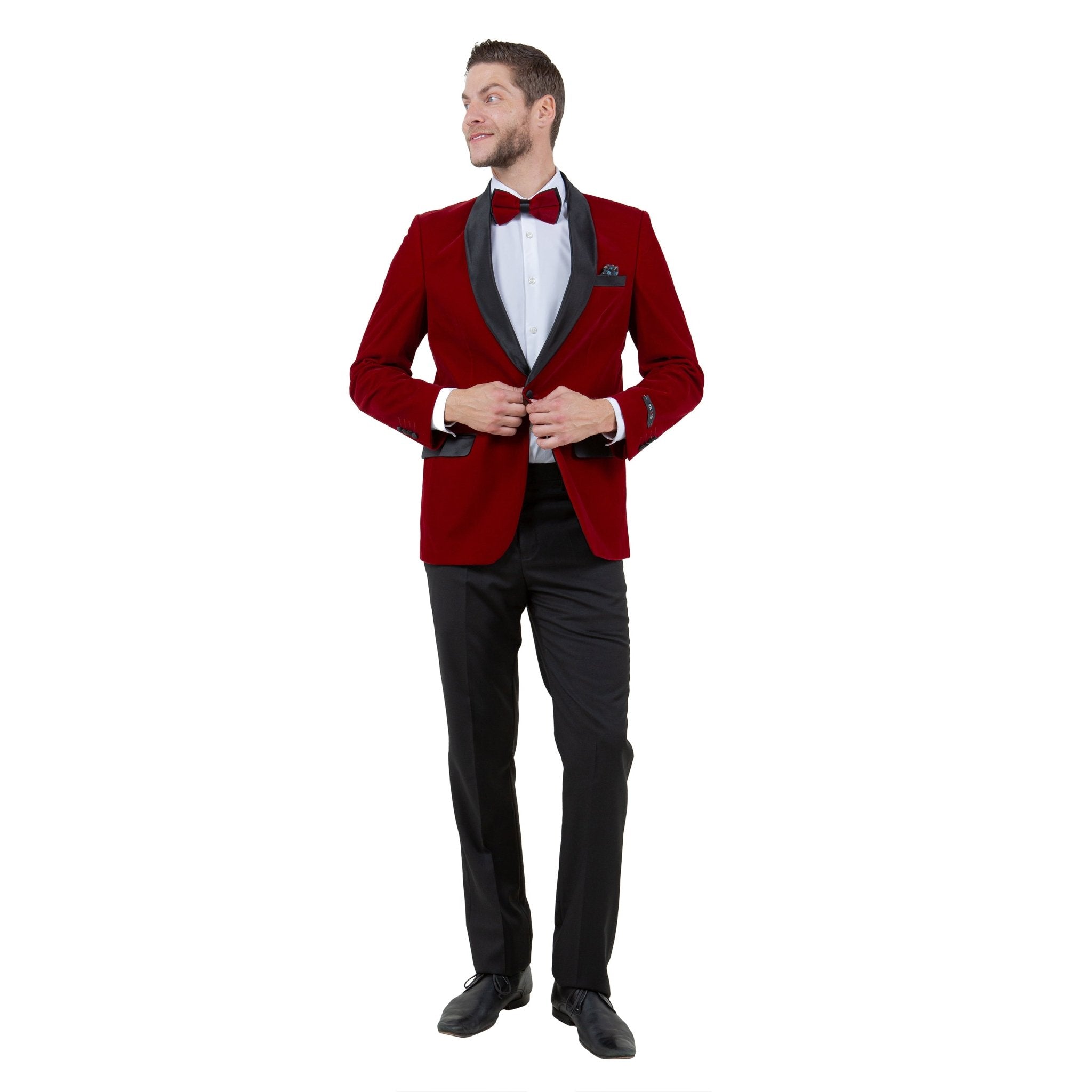 Men's Velvet Slim - Fit Blazer w/ Satin Shawl Collar - Bundle Bus