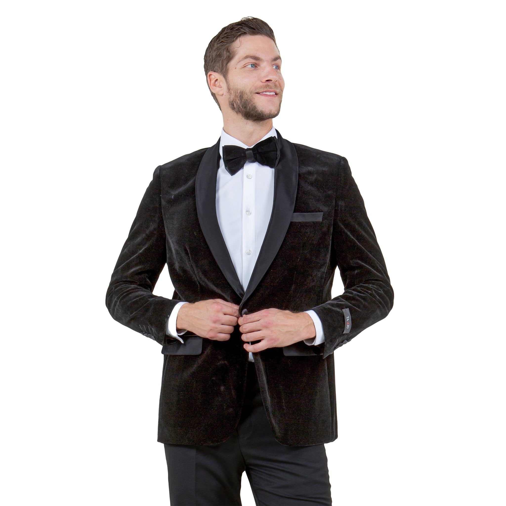 Men's Velvet Slim - Fit Blazer w/ Satin Shawl Collar - Bundle Bus