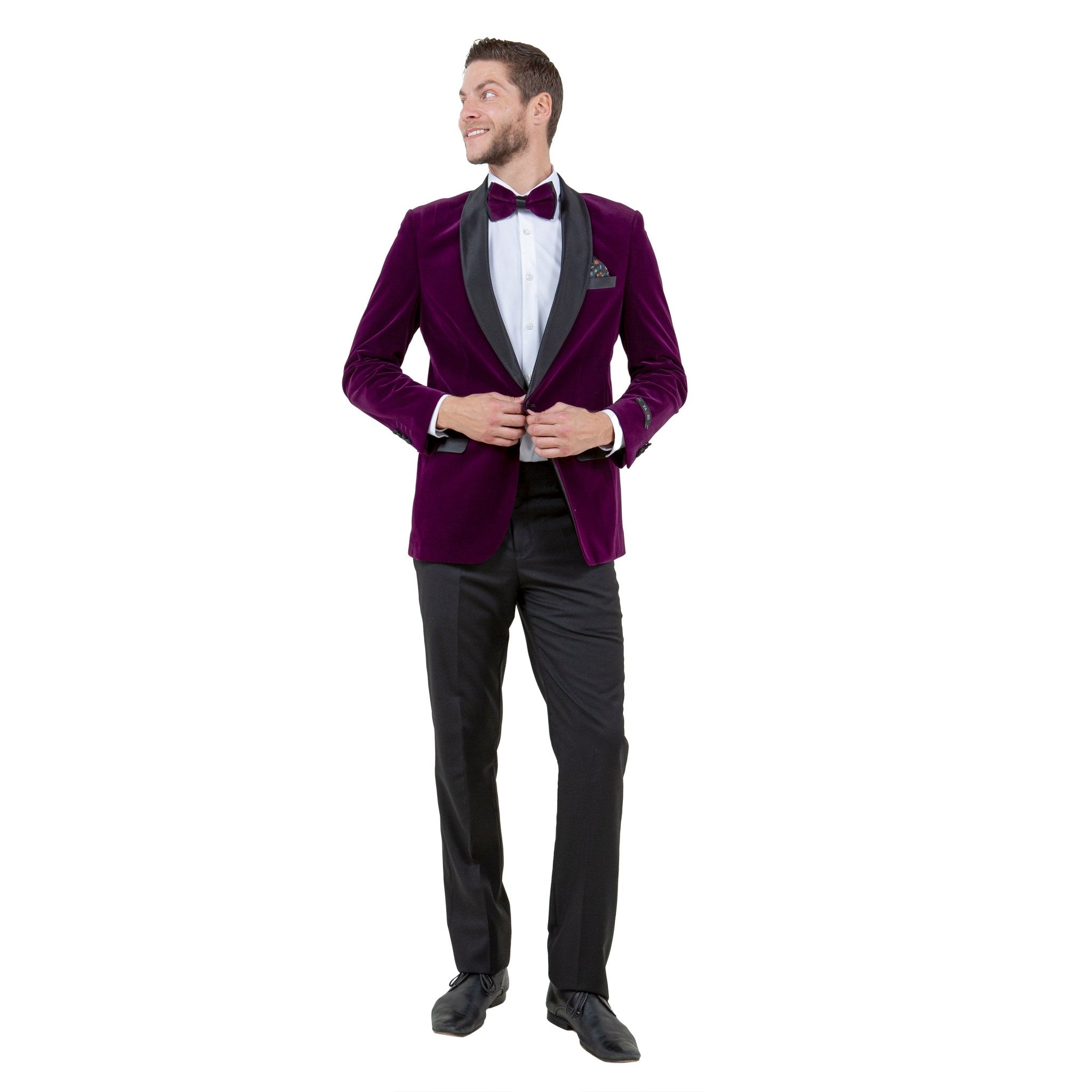 Men's Velvet Slim - Fit Blazer w/ Satin Shawl Collar - Bundle Bus