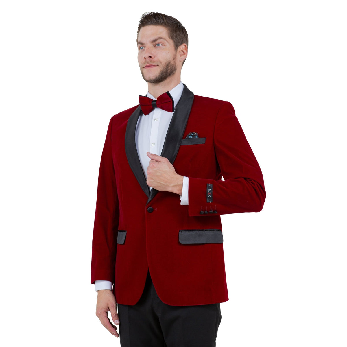 Men's Velvet Slim - Fit Blazer w/ Satin Shawl Collar - Bundle Bus