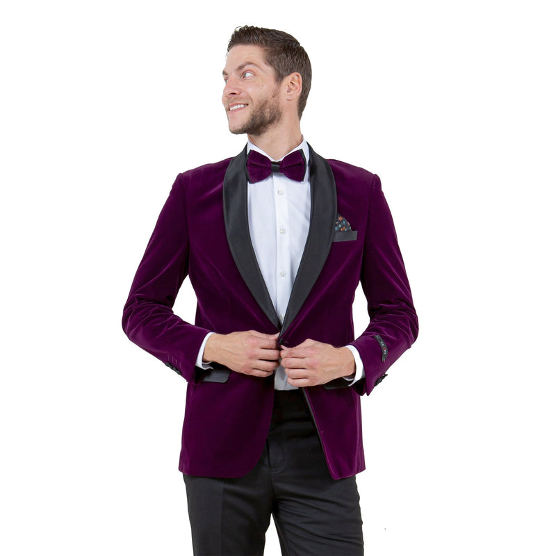 Men's Velvet Slim - Fit Blazer w/ Satin Shawl Collar - Bundle Bus