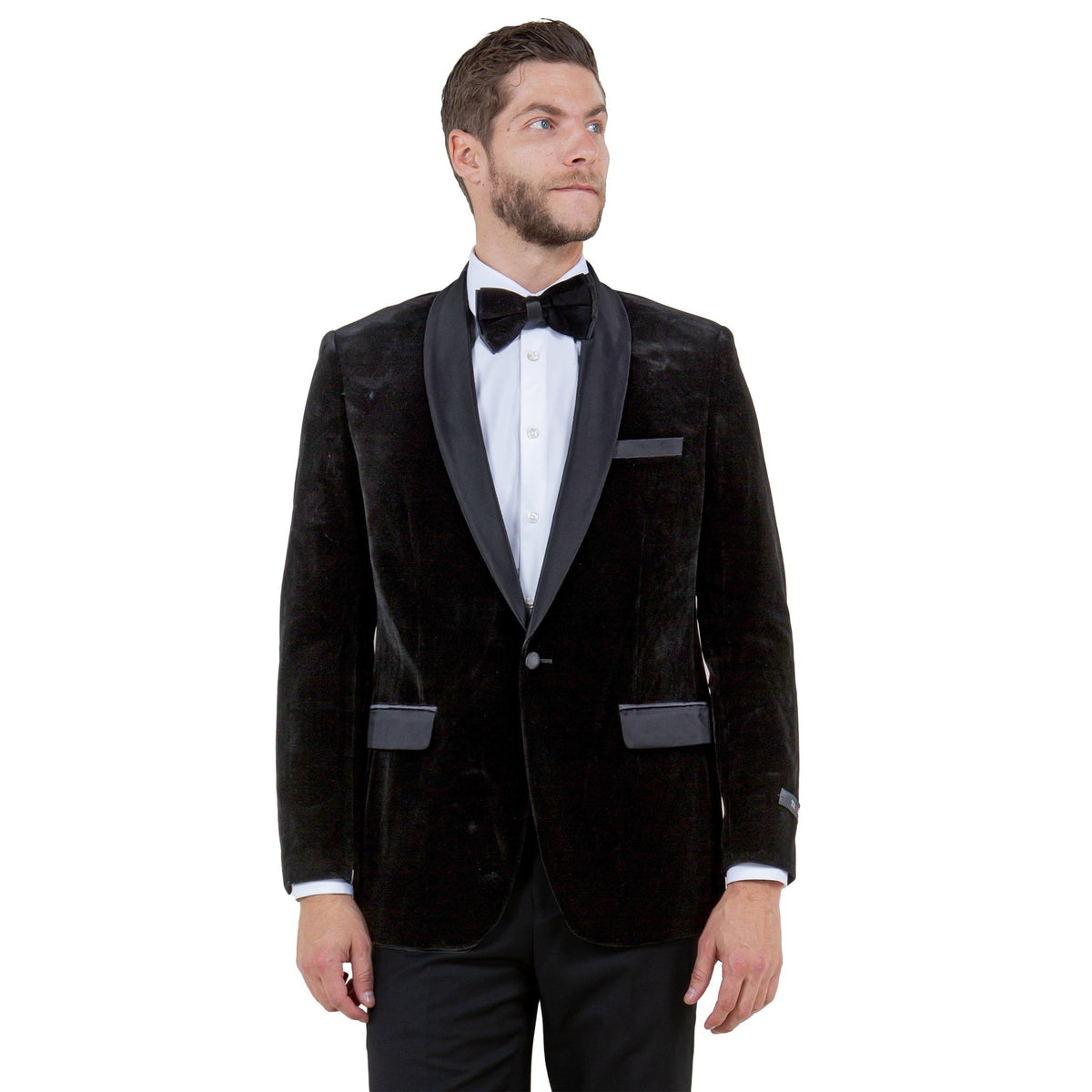 Men's Velvet Slim - Fit Blazer w/ Satin Shawl Collar - Bundle Bus