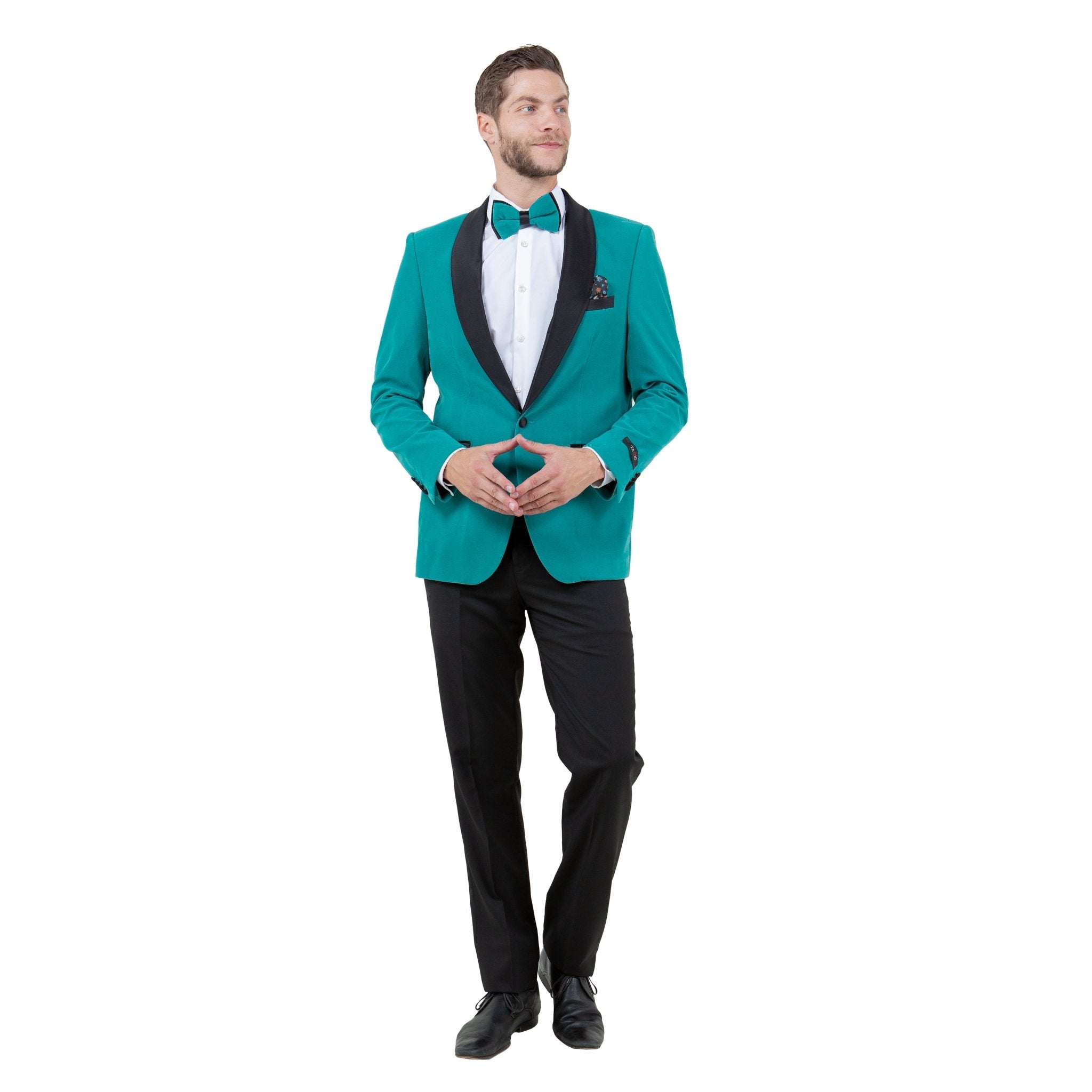 Men's Velvet Slim - Fit Blazer w/ Satin Shawl Collar - Bundle Bus