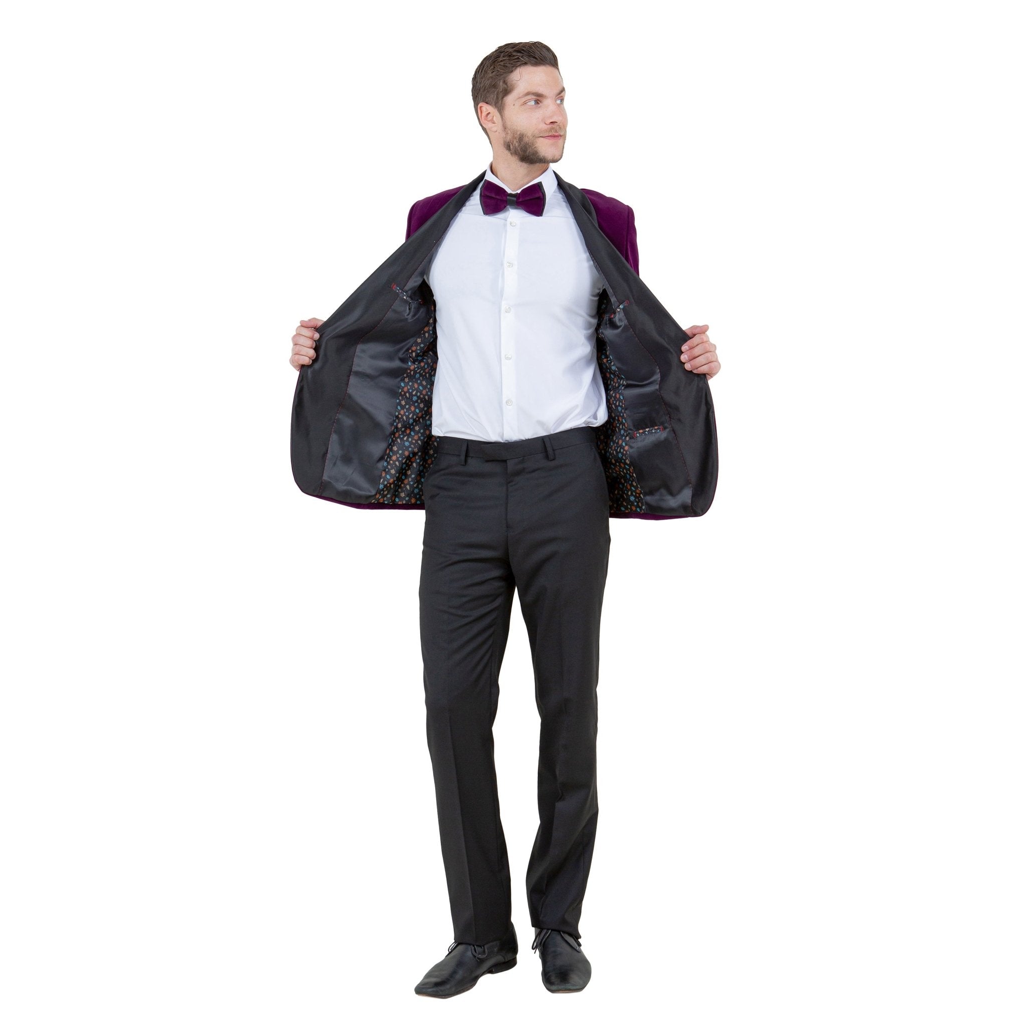 Men's Velvet Slim - Fit Blazer w/ Satin Shawl Collar - Bundle Bus