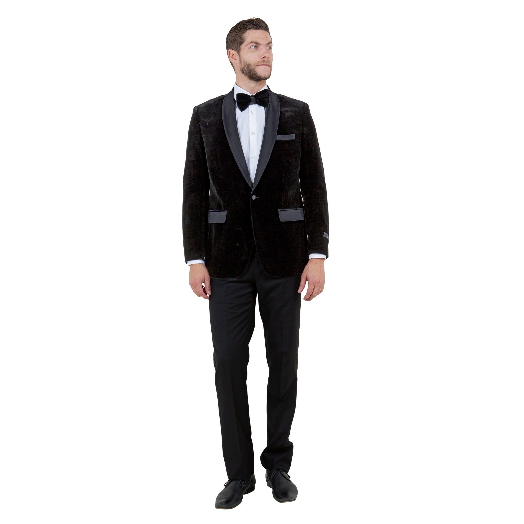 Men's Velvet Slim - Fit Blazer w/ Satin Shawl Collar - Bundle Bus