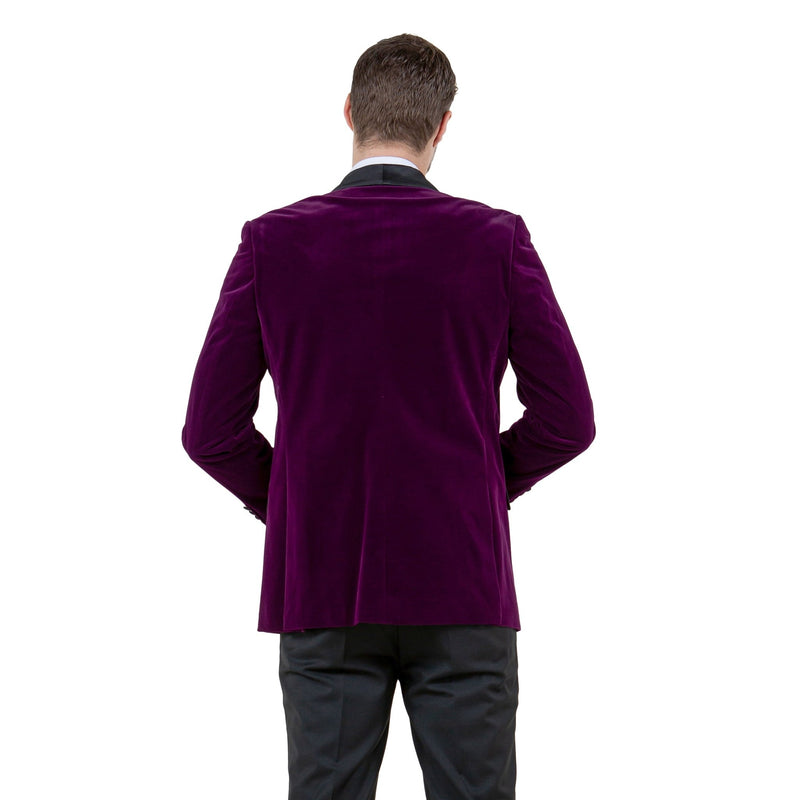 Men's Velvet Slim - Fit Blazer w/ Satin Shawl Collar - Bundle Bus