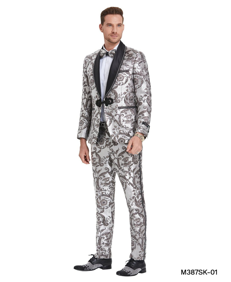 Multi Silver Shawl Collar Paisley Mens - suit - Bundle Bus