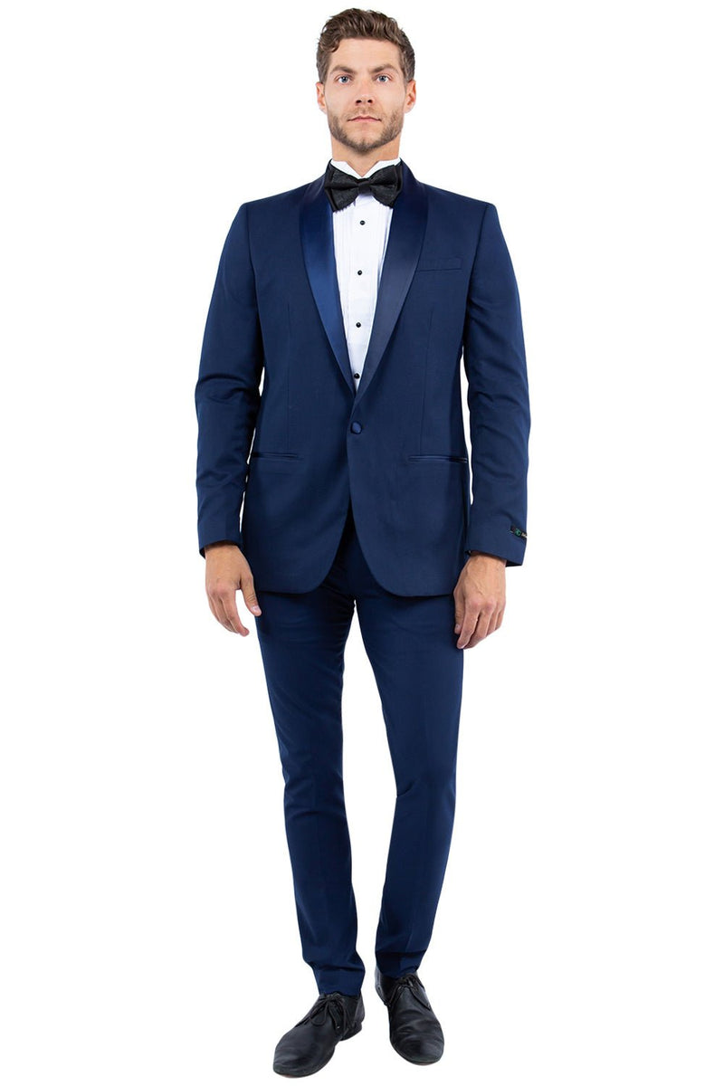 Navy Zegarie Shawl Collar Tuxedo Jacket For Men - Bundle Bus