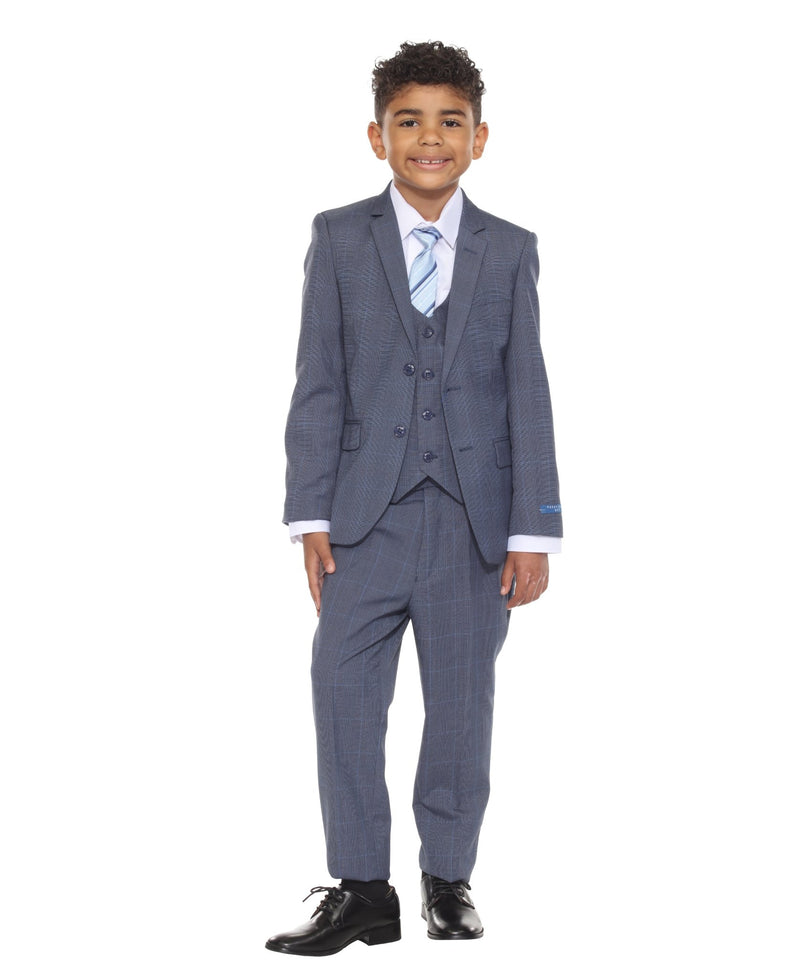 Perry Ellis Boy's 5pc Glenplaid Suit - Bundle Bus