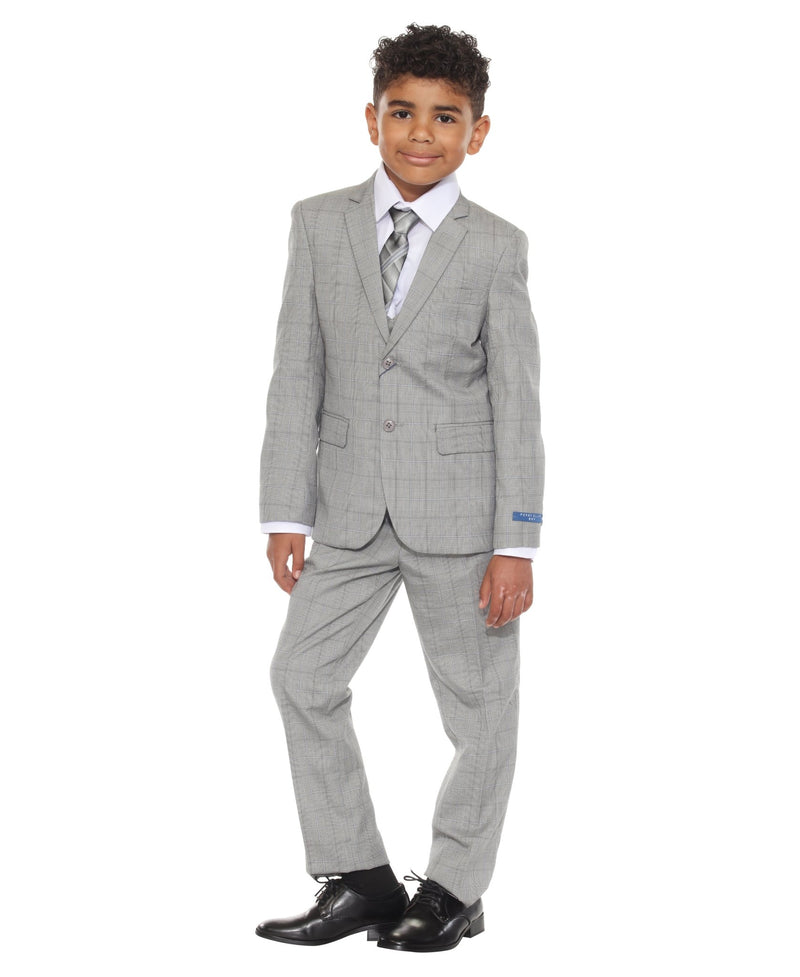 Perry Ellis Boy's 5pc Glenplaid Suit - Bundle Bus