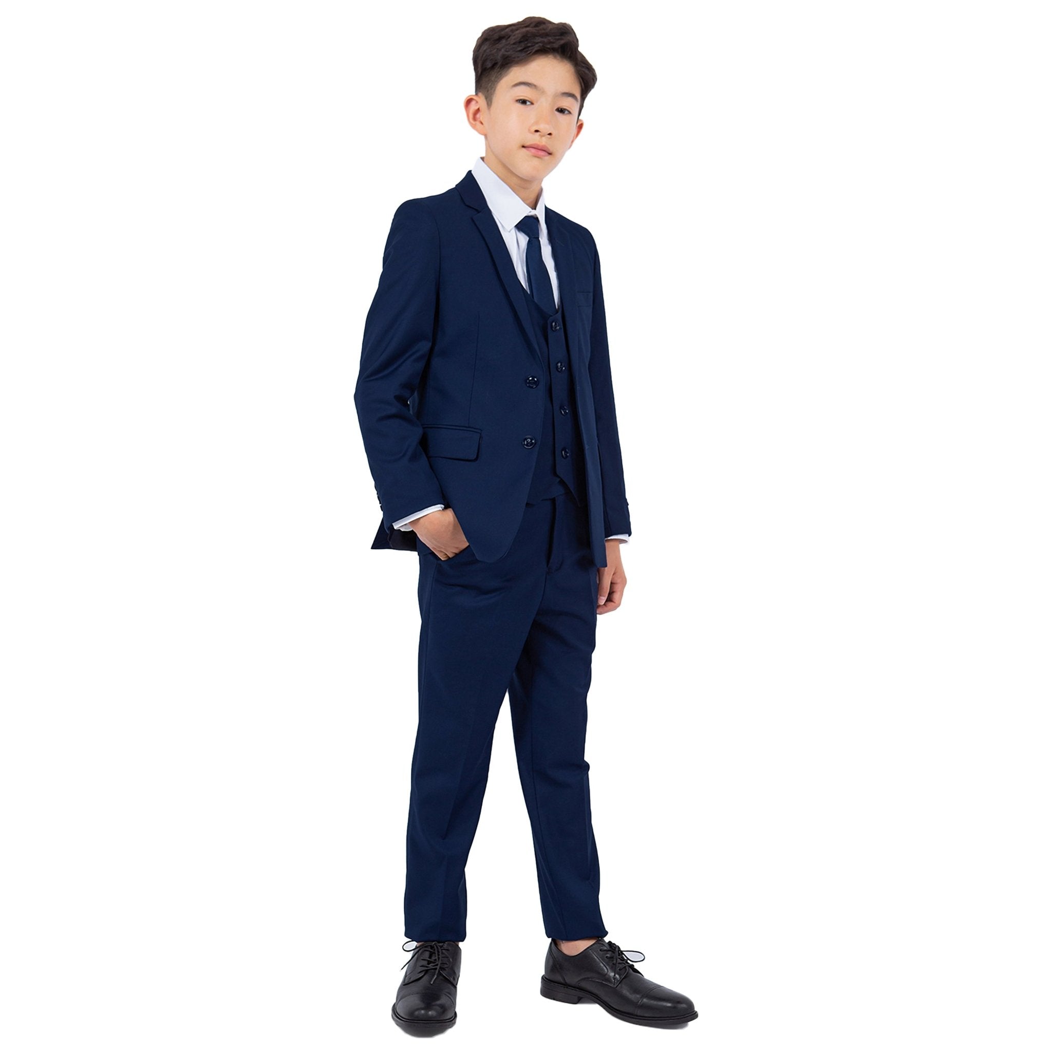 Perry Ellis Boy's 5pc Solid Suit - Bundle Bus