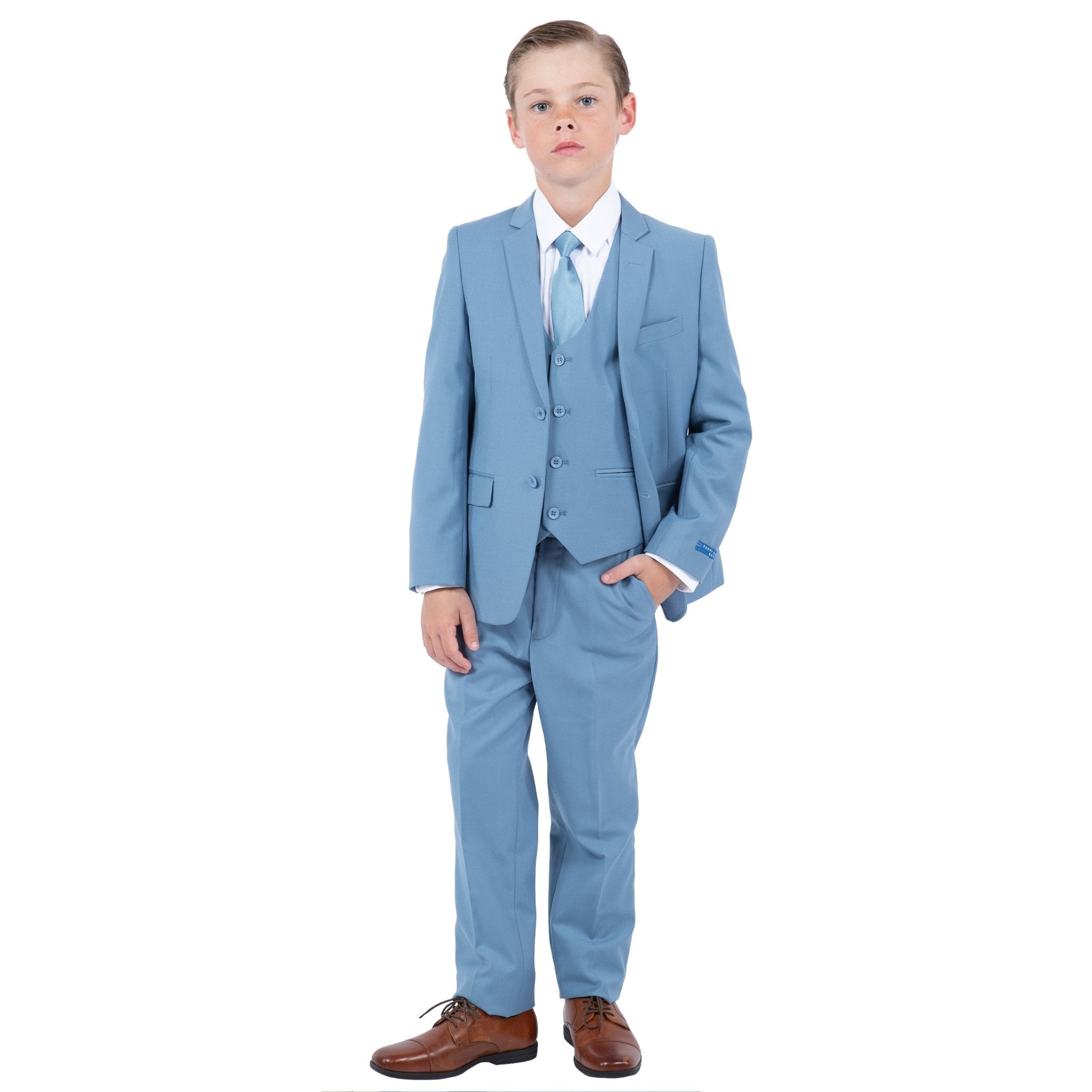 Perry Ellis Boy's 5pc Solid Suit - Bundle Bus