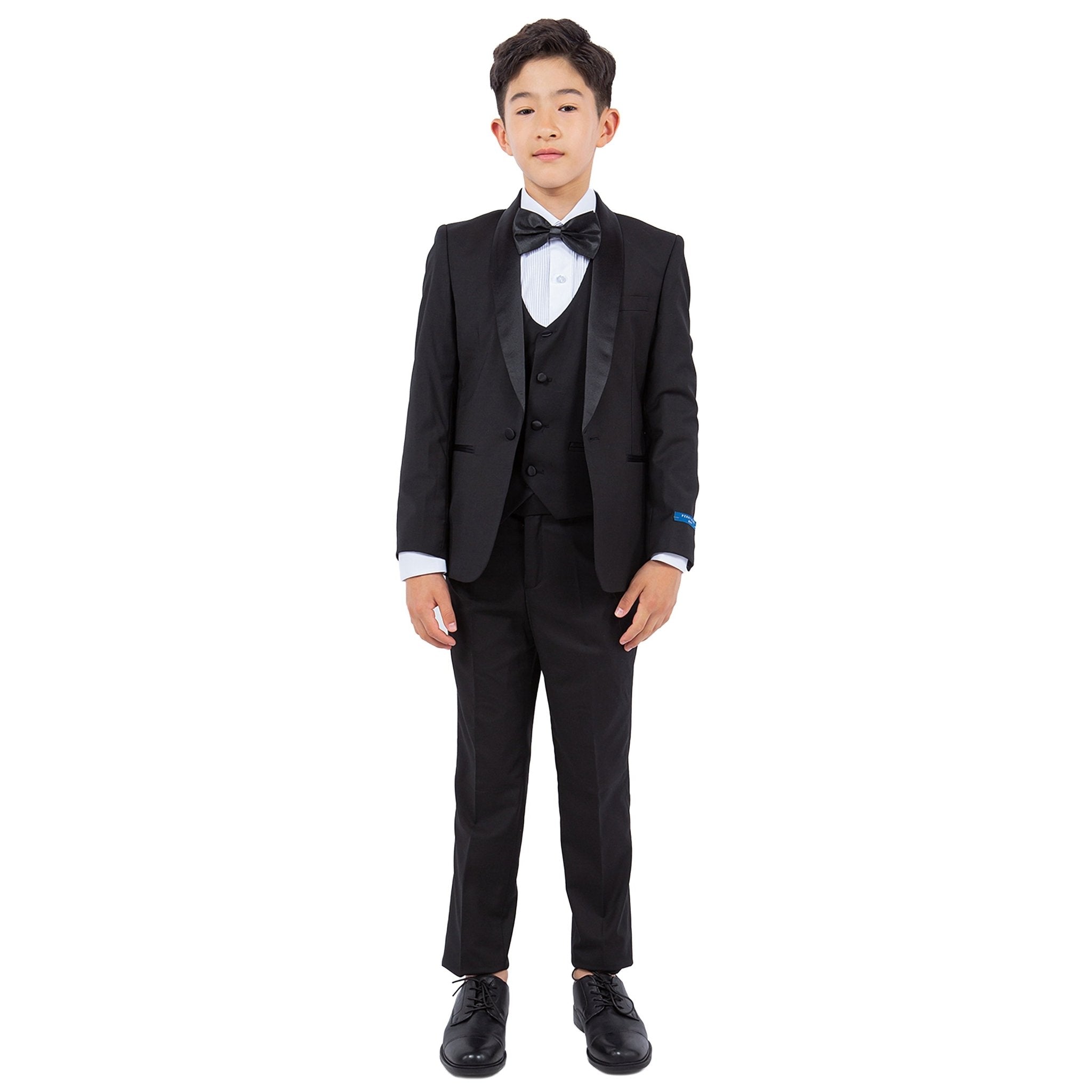 Perry Ellis Boy's 5pc Solid Tuxedo - Bundle Bus