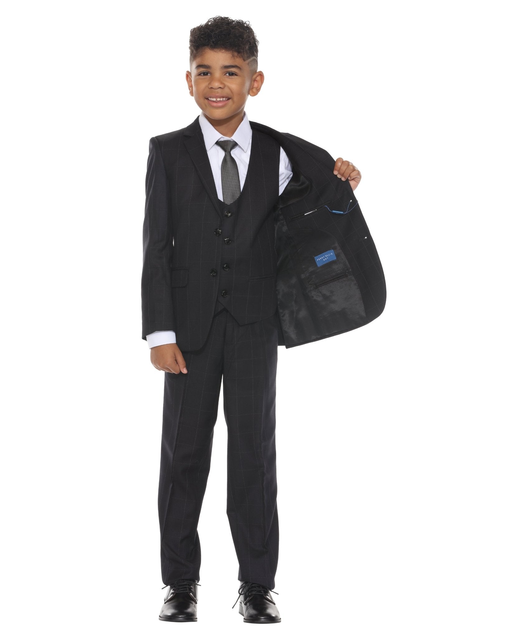 Perry Ellis Boy's 5pc Windowpane Suit - Bundle Bus