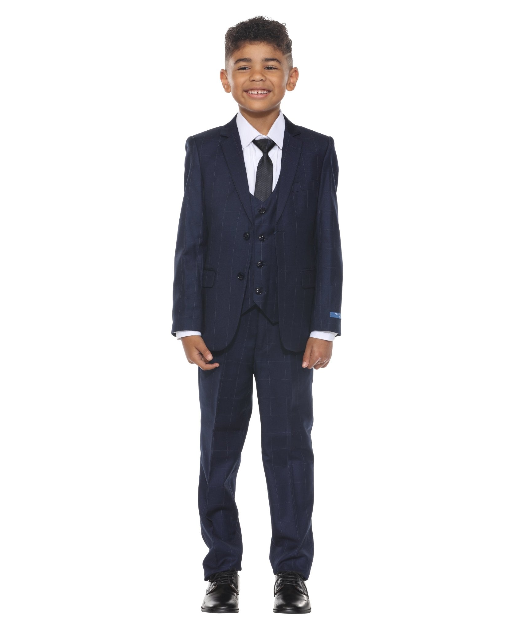 Perry Ellis Boy's 5pc Windowpane Suit - Bundle Bus