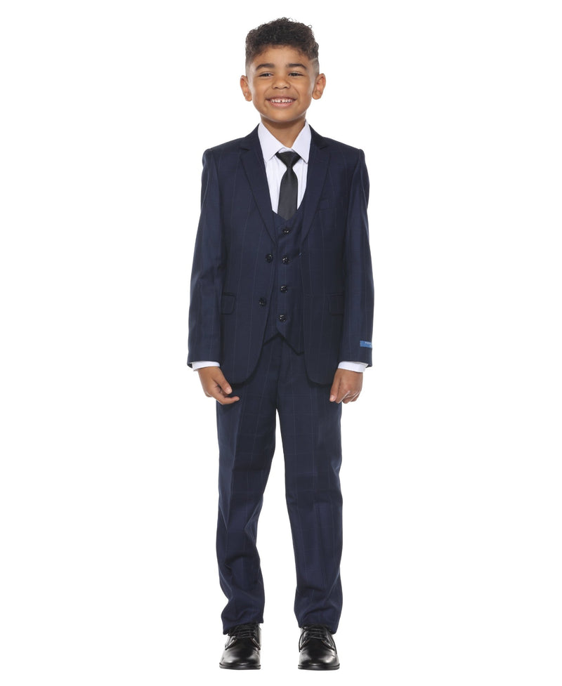 Perry Ellis Boy's 5pc Windowpane Suit - Bundle Bus