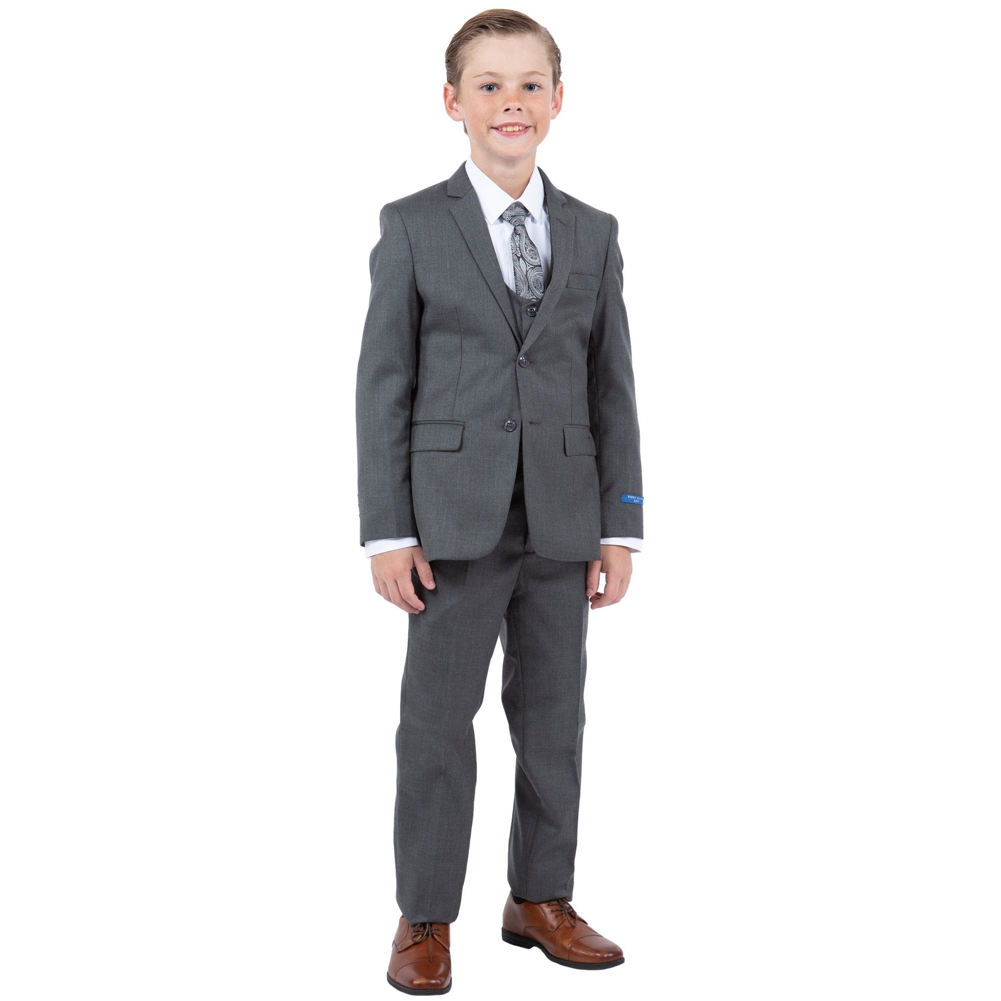 Perry Ellis Boy's Sharkskin 5pc Suit - Bundle Bus