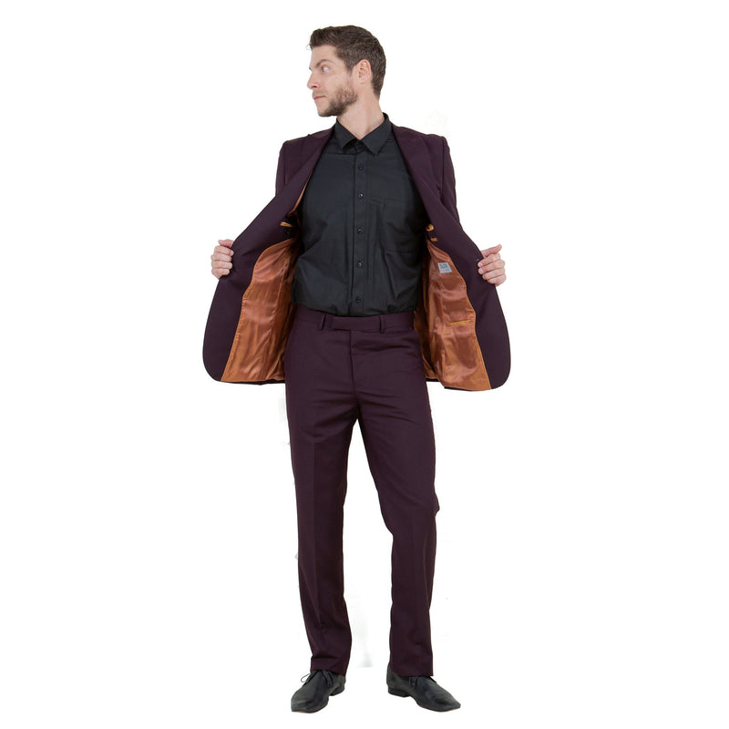 Plum Men's 2pc Suit Slim - Fit w/ Pick Stitch - Bundle Bus