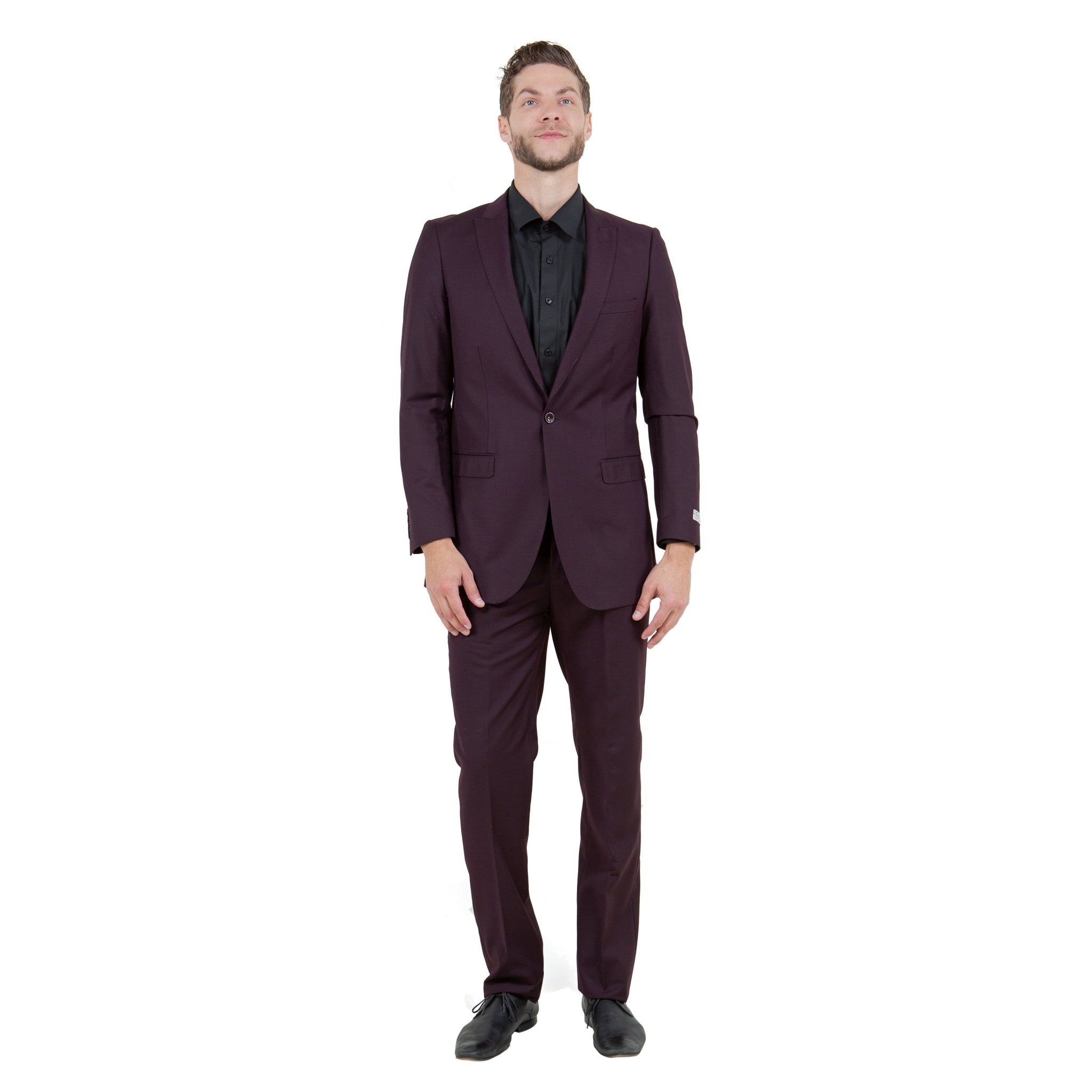 Plum Men's 2pc Suit Slim - Fit w/ Pick Stitch - Bundle Bus