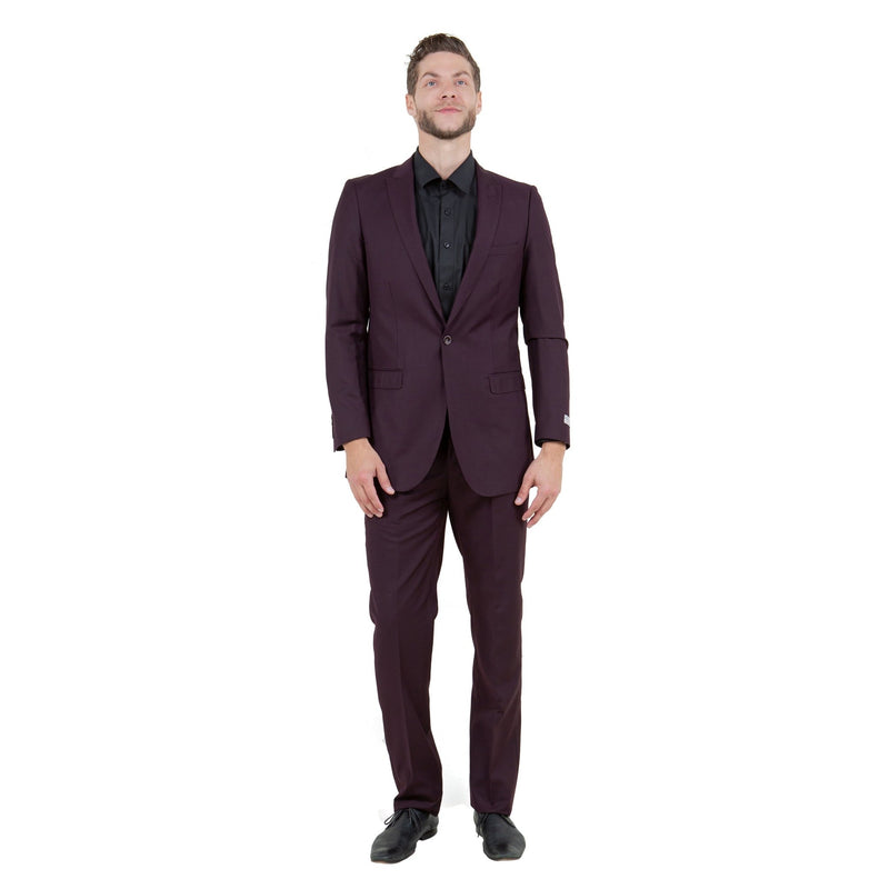 Plum Men's 2pc Suit Slim - Fit w/ Pick Stitch - Bundle Bus