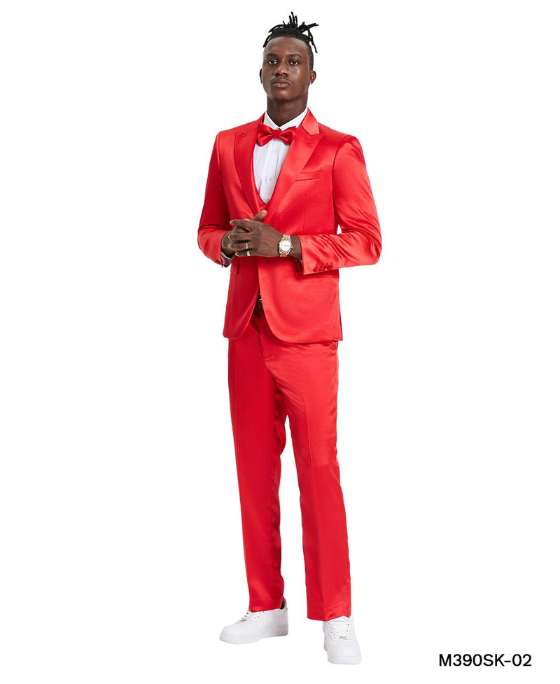 Red Solid Shiny U - Shape Vest Mens - suit - Bundle Bus