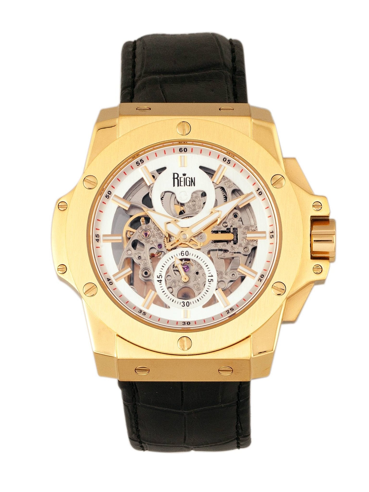 Reign Commodus Automatic Leather - Band Skeleton Watch - Bundle Bus
