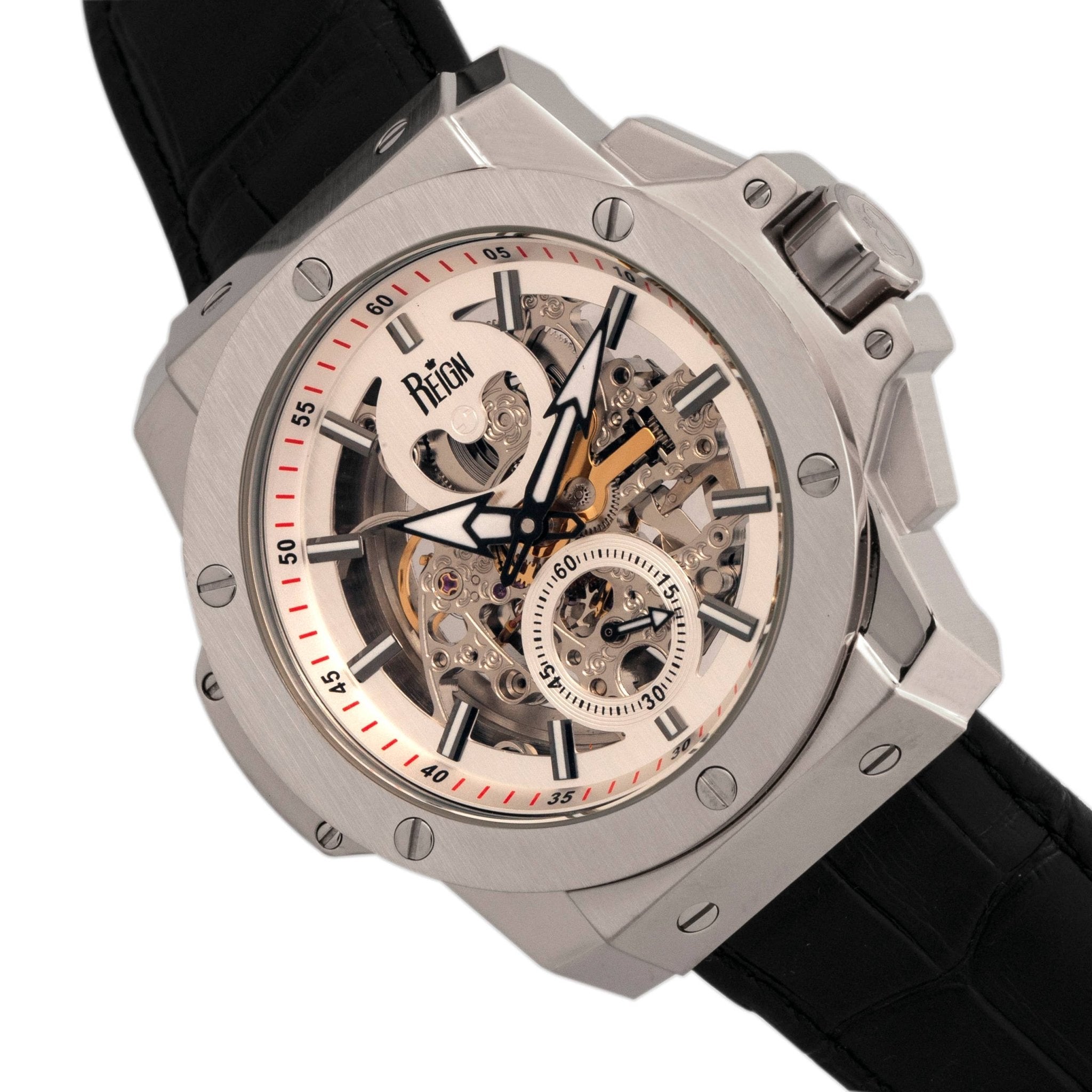 Reign Commodus Automatic Leather - Band Skeleton Watch - Bundle Bus