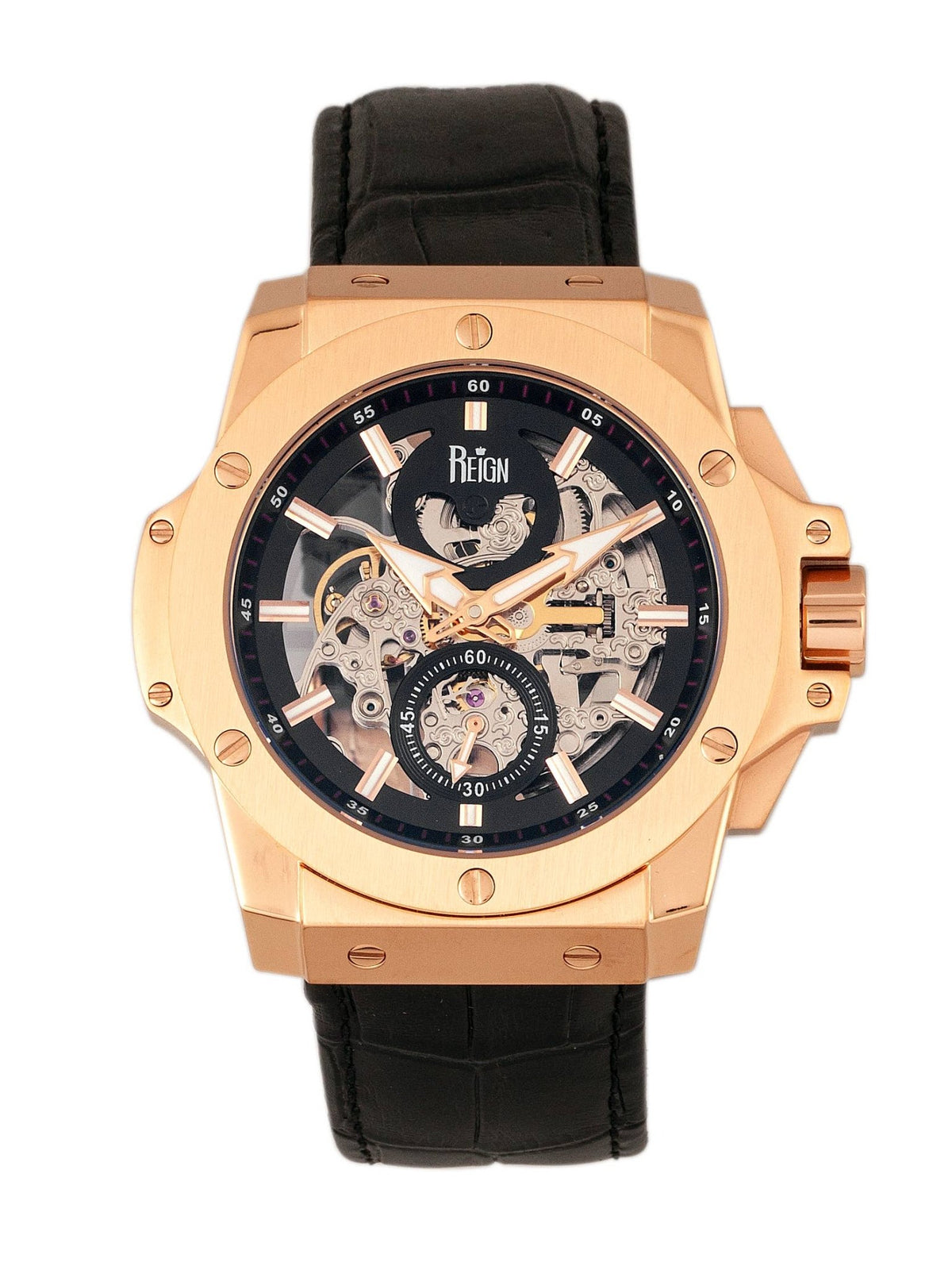 Reign Commodus Automatic Leather - Band Skeleton Watch - Bundle Bus