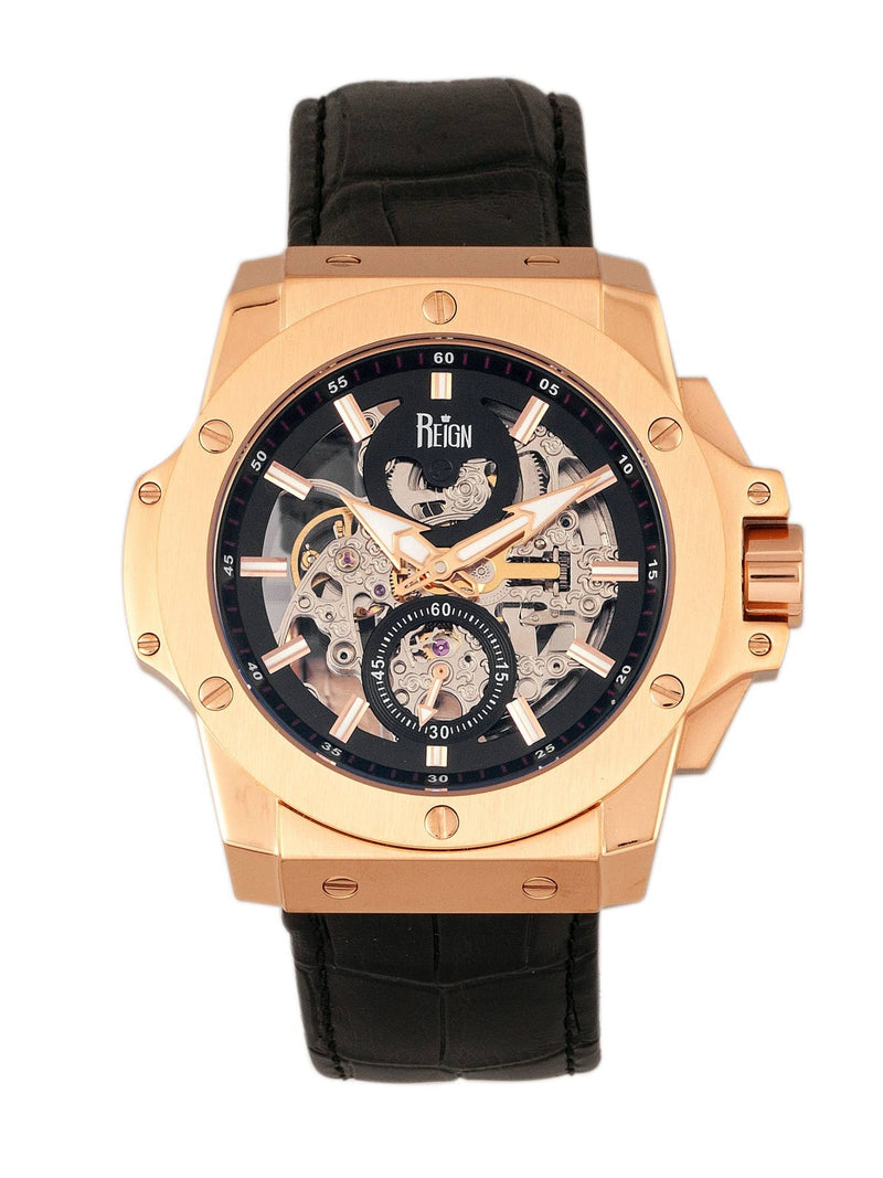 Reign Commodus Automatic Leather - Band Skeleton Watch - Bundle Bus