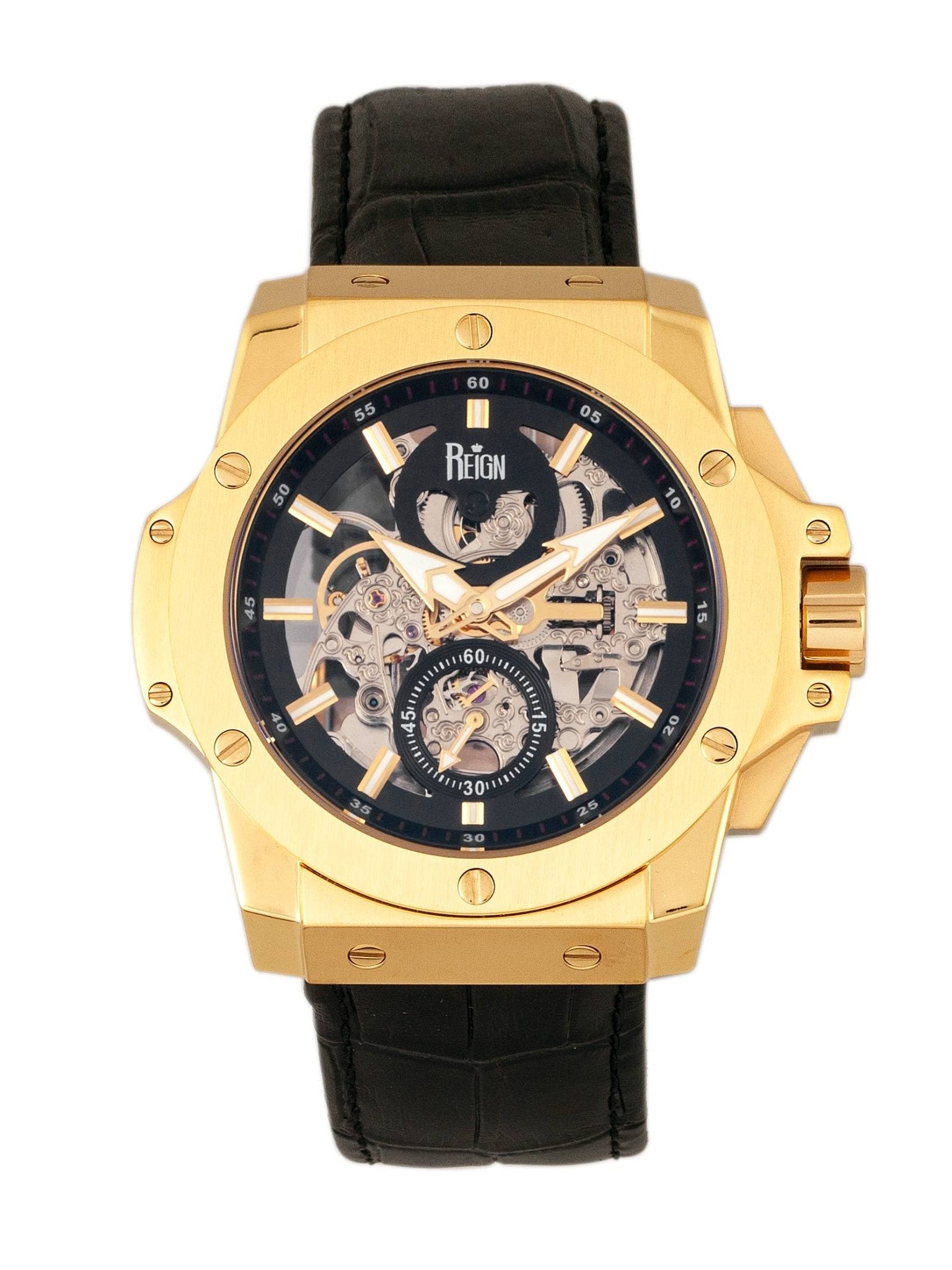 Reign Commodus Automatic Leather - Band Skeleton Watch - Bundle Bus