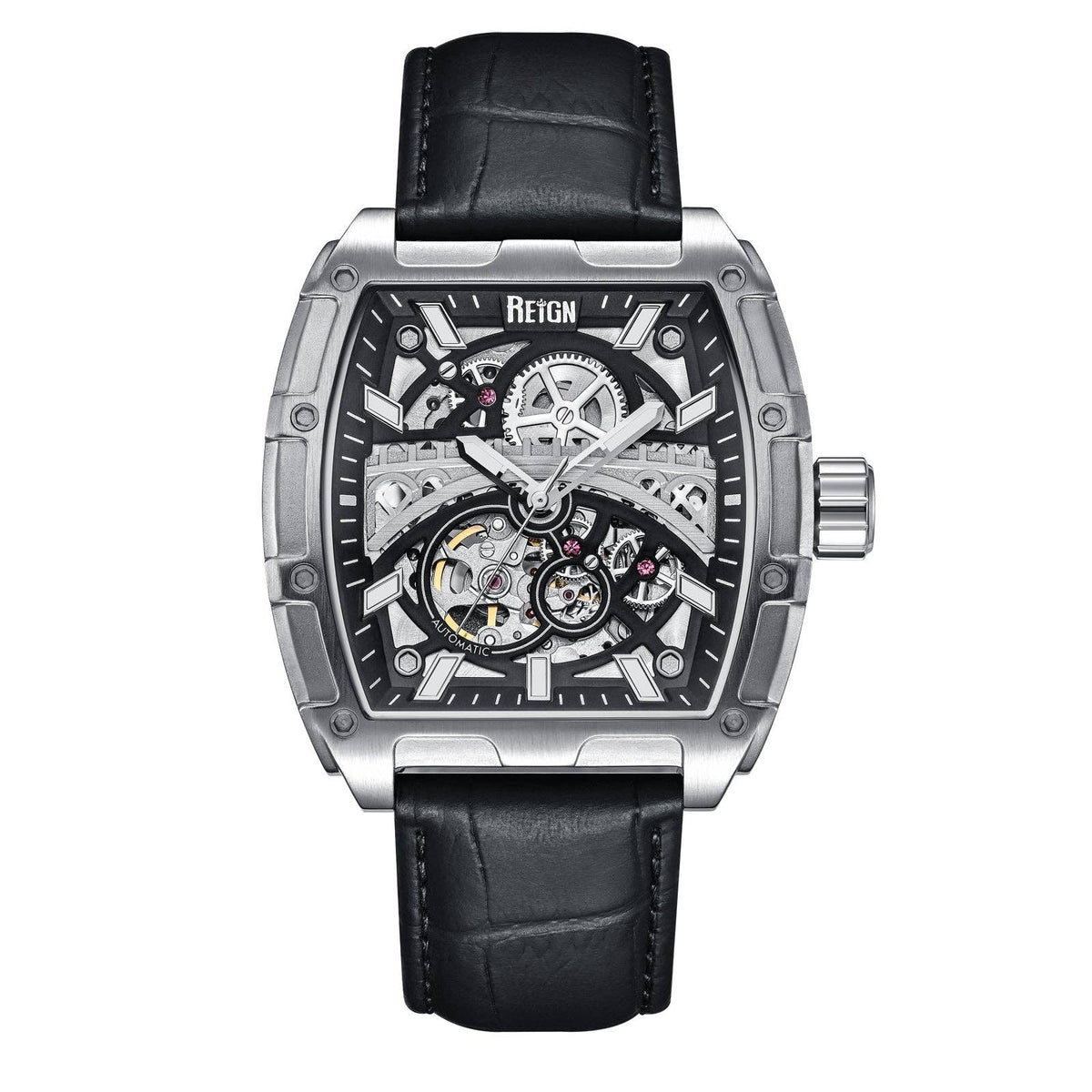 Reign Olympia Automatic Semi - Skeleton Leather - Band Watch - Bundle Bus