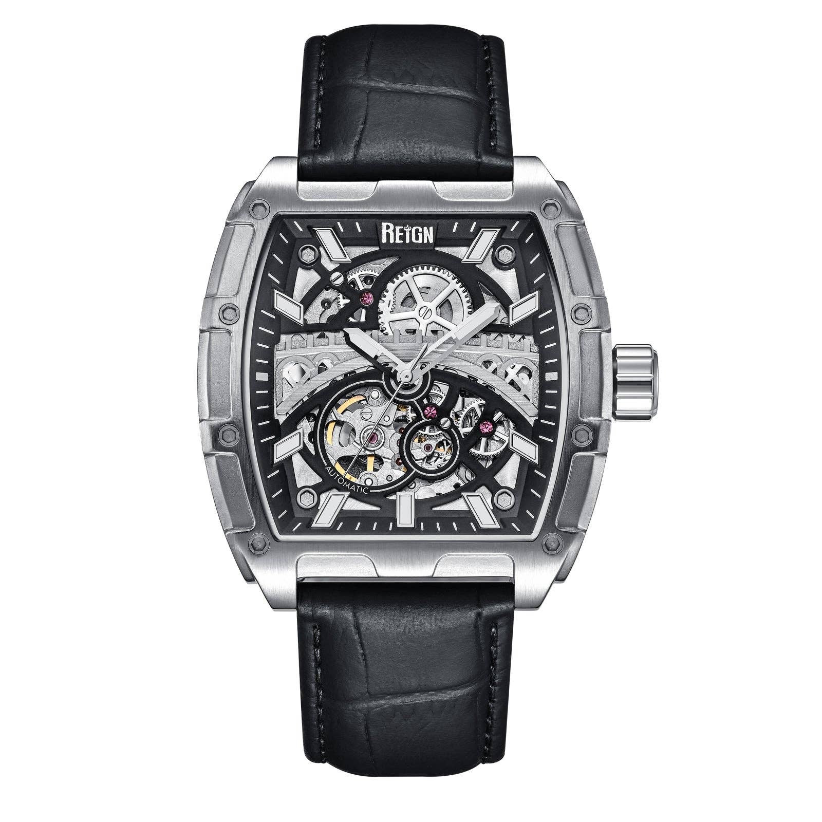 Reign Olympia Automatic Semi - Skeleton Leather - Band Watch - Bundle Bus