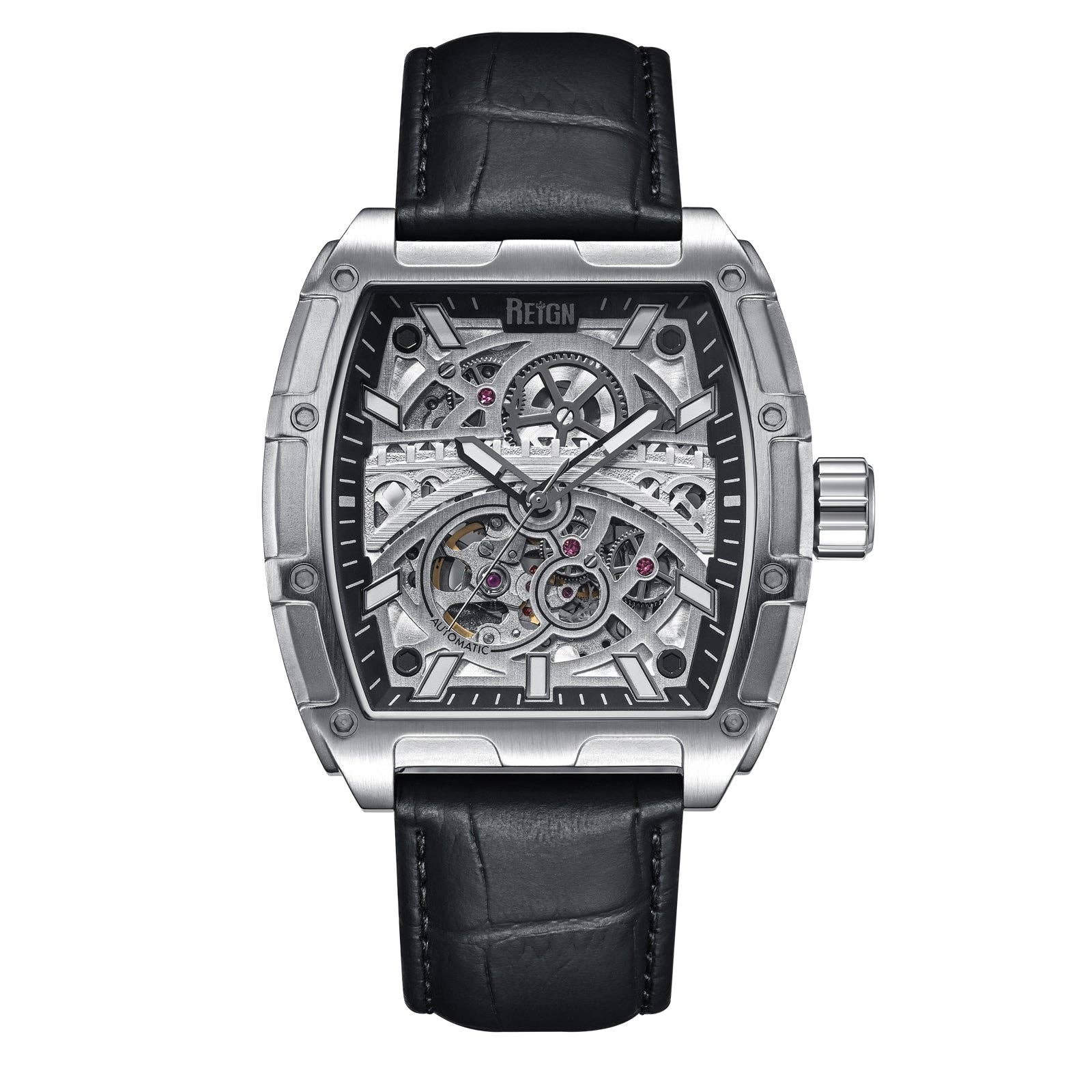 Reign Olympia Automatic Semi - Skeleton Leather - Band Watch - Bundle Bus