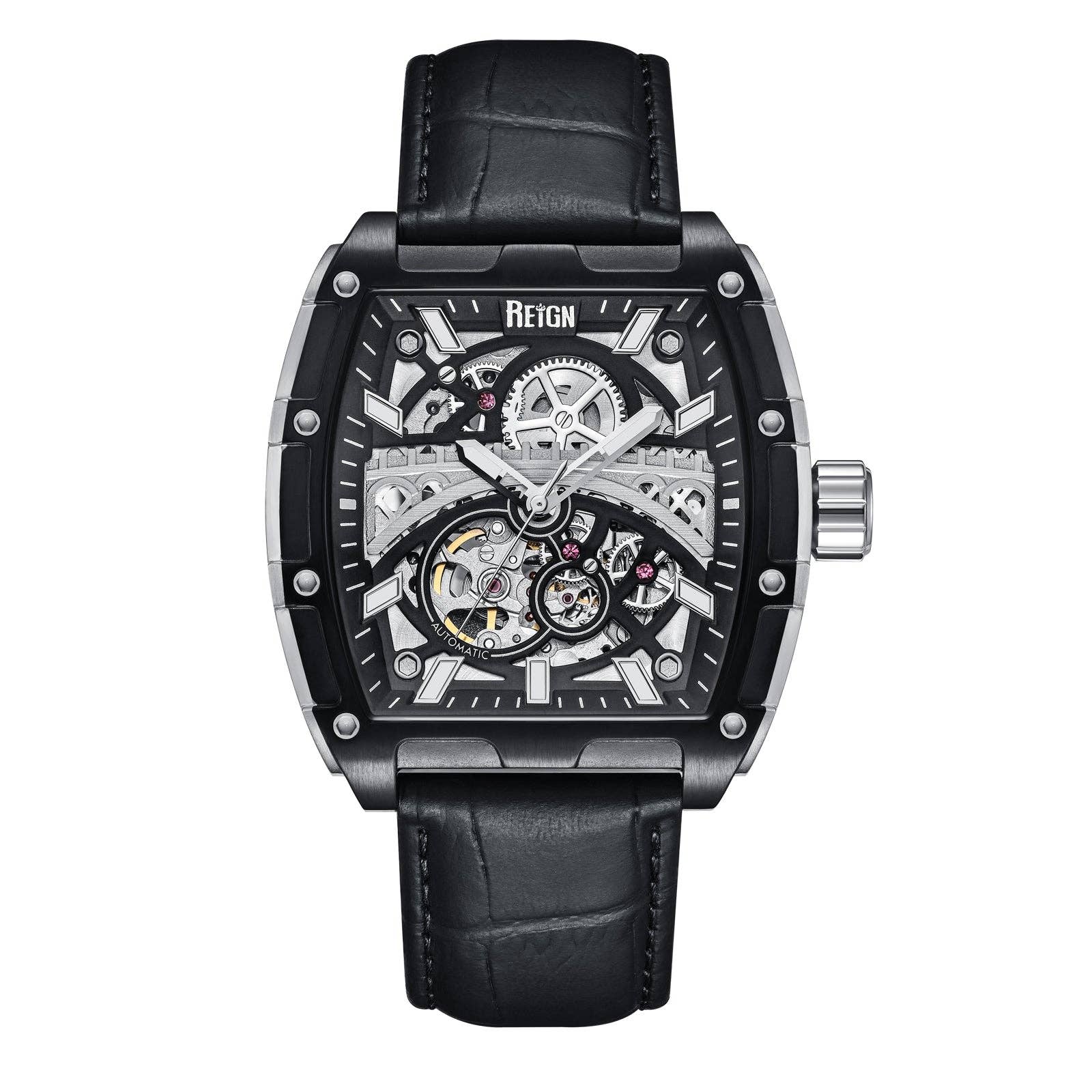 Reign Olympia Automatic Semi - Skeleton Leather - Band Watch - Bundle Bus