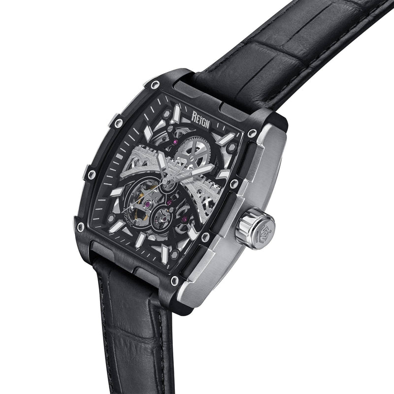 Reign Olympia Automatic Semi - Skeleton Leather - Band Watch - Bundle Bus