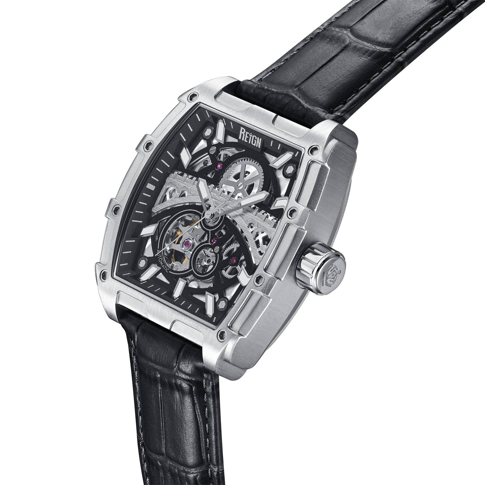 Reign Olympia Automatic Semi - Skeleton Leather - Band Watch - Bundle Bus