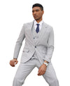 Stacy Adams Hybrid - Fit 3 - Piece Vested Suit, Light Grey Pinstriped - Bundle Bus