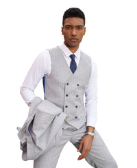 Stacy Adams Hybrid - Fit 3 - Piece Vested Suit, Light Grey Pinstriped - Bundle Bus