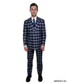 Stacy Adams Hybrid Fit Double - Breast Suit, Navy Blue & White Plaid - Bundle Bus