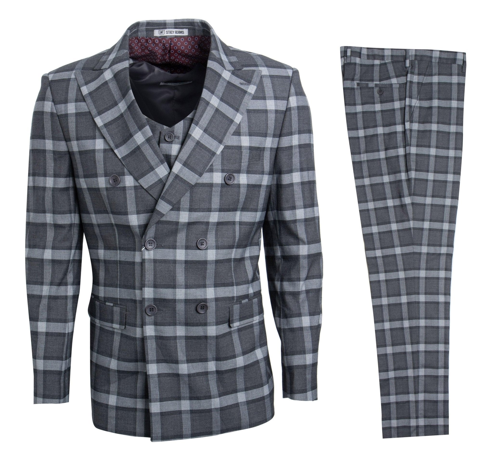 Stacy Adams Hybrid Fit Double - Breast Suit, Neutral Plaid - Bundle Bus