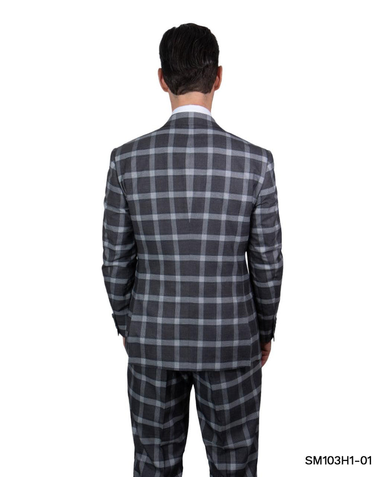 Stacy Adams Hybrid Fit Double - Breast Suit, Neutral Plaid - Bundle Bus