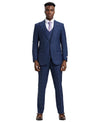 Stacy Adams Hybrid - Fit Double - Breast Vested Suit, Windowpane Blue - Bundle Bus