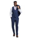 Stacy Adams Hybrid - Fit Double - Breast Vested Suit, Windowpane Blue - Bundle Bus