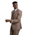 Stacy Adams Hybrid - Fit Double - Breast Vested Suit, Windowpane Brown - Bundle Bus