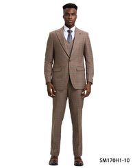 Stacy Adams Hybrid - Fit Double - Breast Vested Suit, Windowpane Brown - Bundle Bus