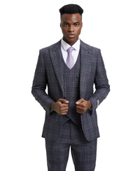 Stacy Adams Hybrid - Fit Double - Breast Vested Suit, Windowpane Charcoal - Bundle Bus