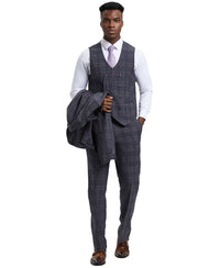 Stacy Adams Hybrid - Fit Double - Breast Vested Suit, Windowpane Charcoal - Bundle Bus