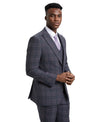 Stacy Adams Hybrid - Fit Double - Breast Vested Suit, Windowpane Charcoal - Bundle Bus