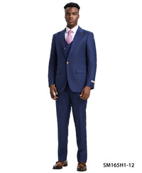 Stacy Adams Hybrid - Fit Pinstriped Suit w/ Double Breasted Vest, Blue - Bundle Bus