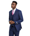 Stacy Adams Hybrid - Fit Pinstriped Suit w/ Double Breasted Vest, Blue - Bundle Bus